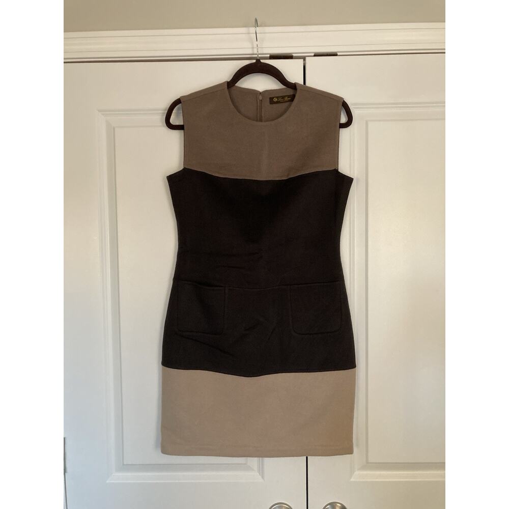 Loro Piano Brown Tan Colorbock Sheath Dress 100% Cashmere Felt 44 Italy 8 US